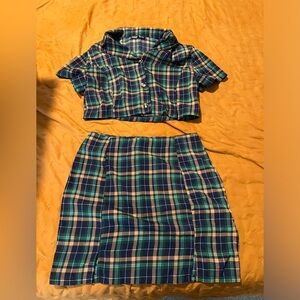 Two piece plaid matching set